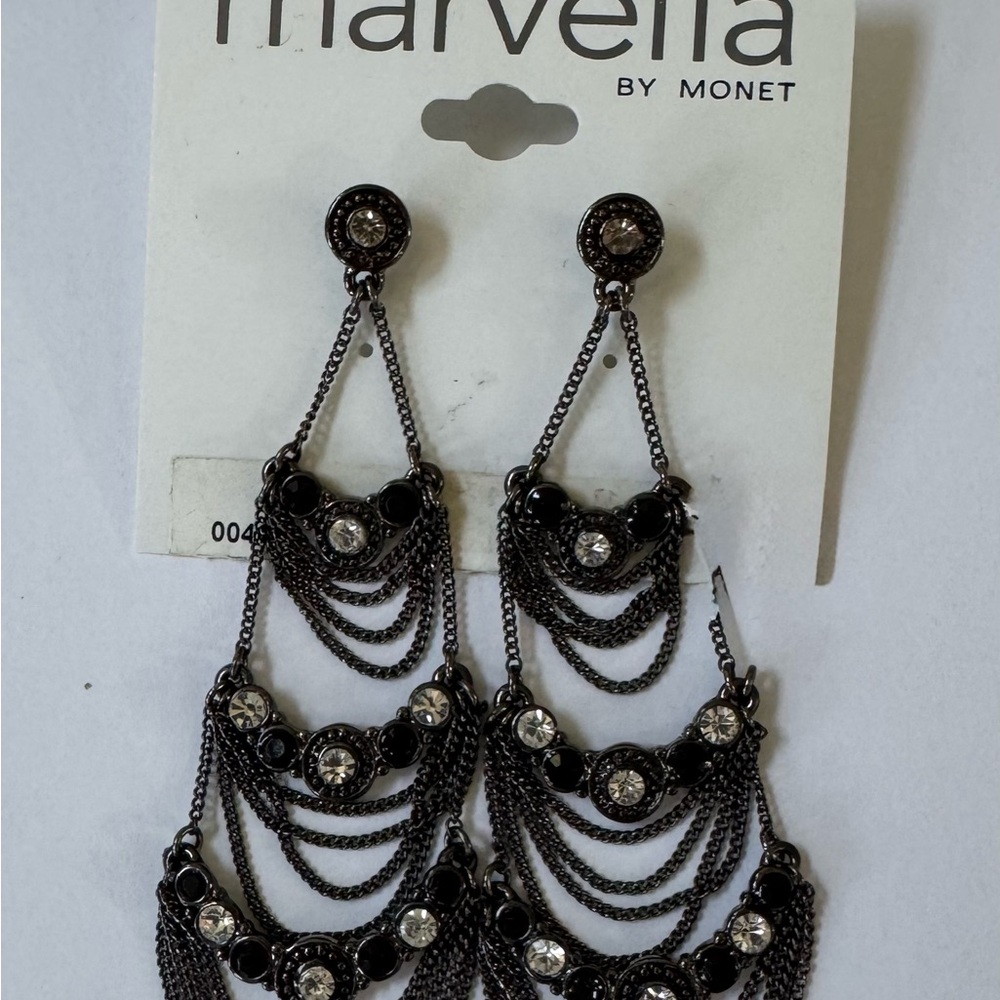 Monet Gunmetal Chandelier Earrings with Cascading Chains